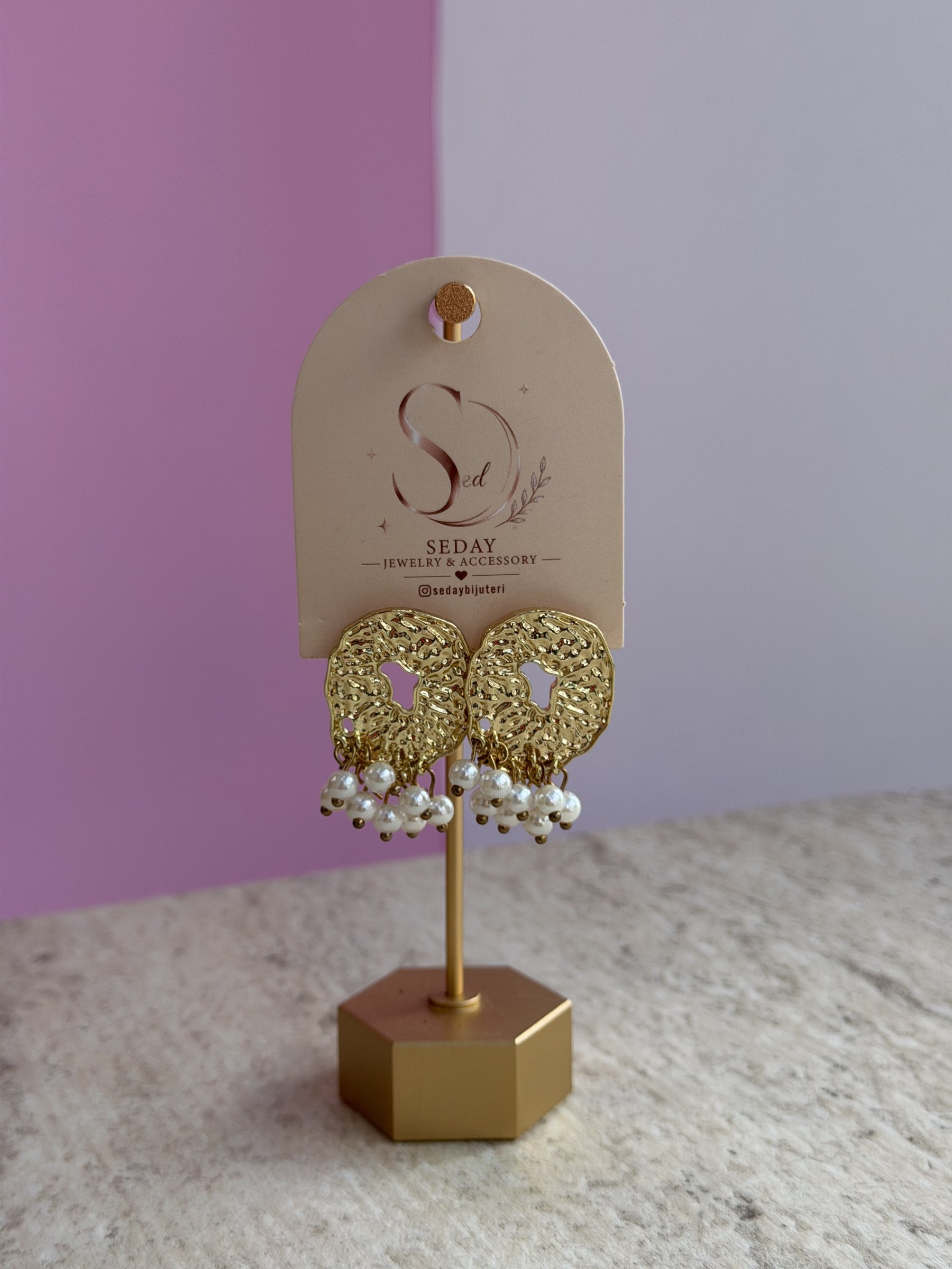 İncili Gold Küpe