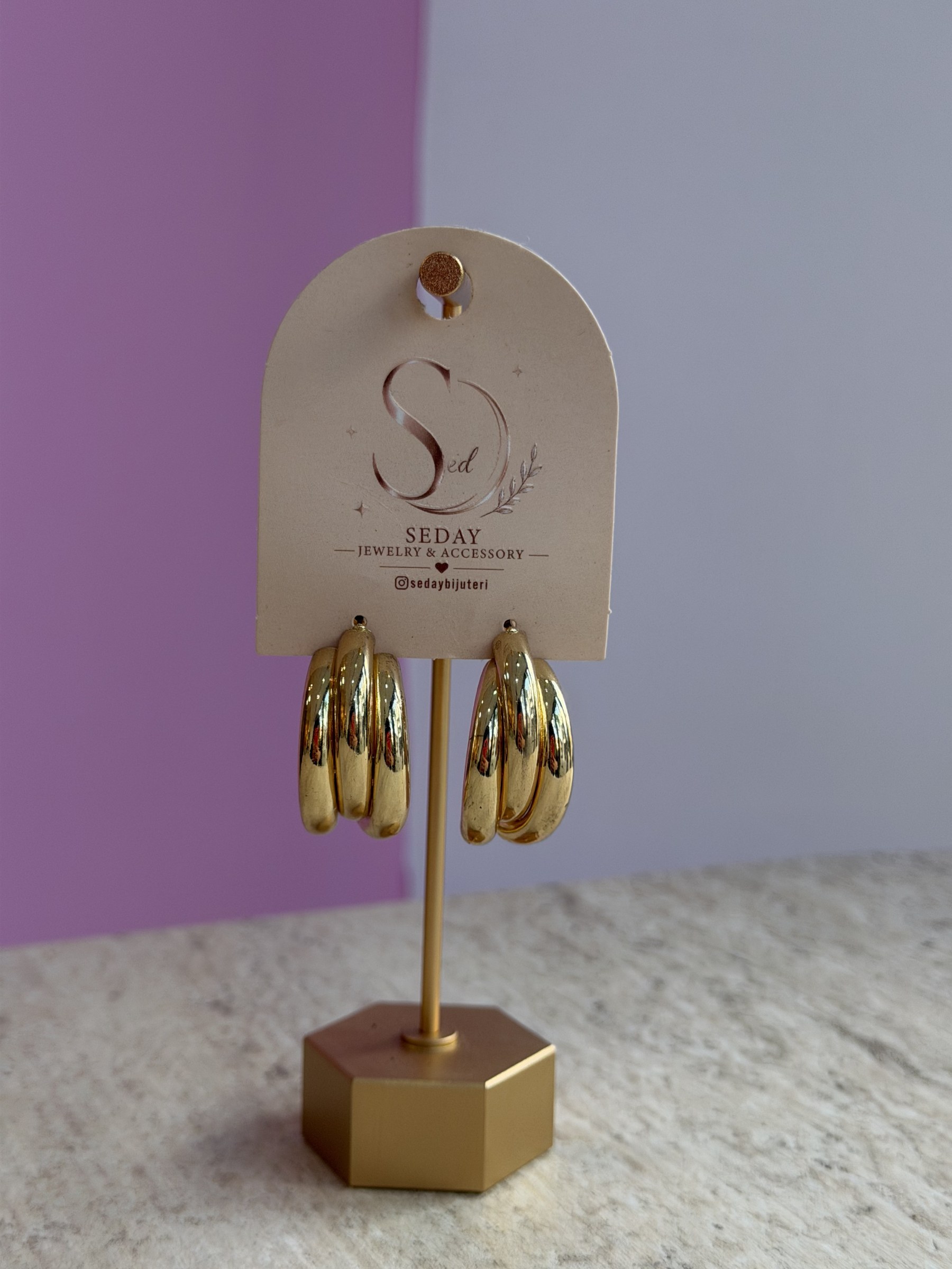 Bombeli Gold Metal Küpe