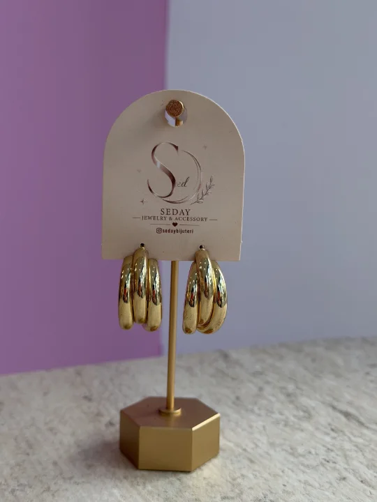 Bombeli Gold Metal Küpe