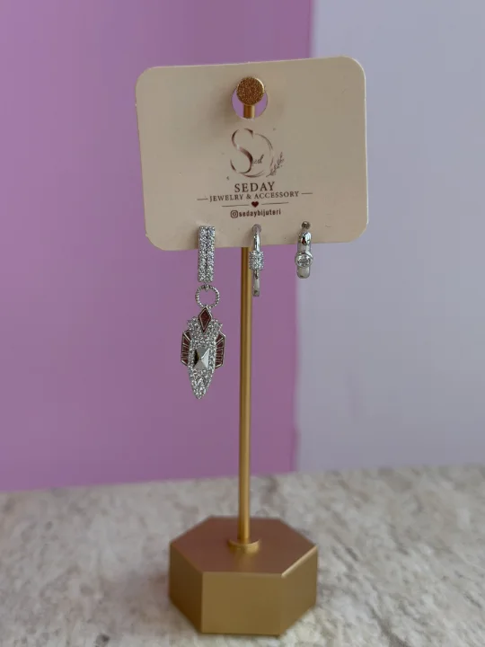 Zirkon 3lü Küpe Etnik Desen