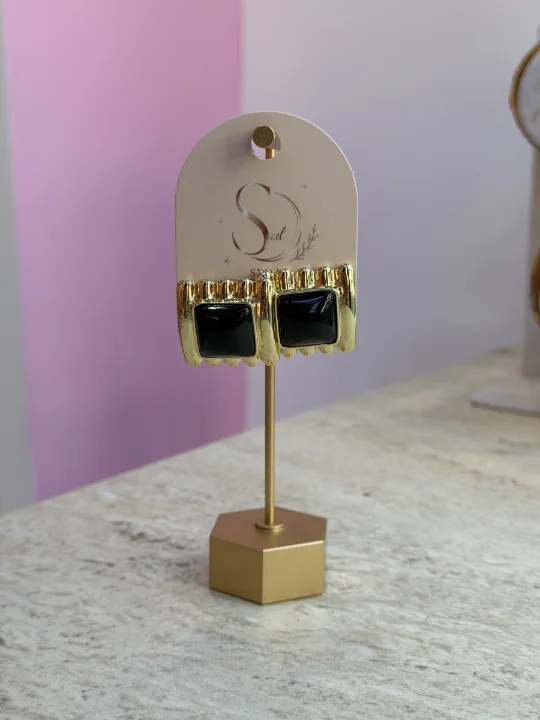 Siyah Gold Kare Küpe