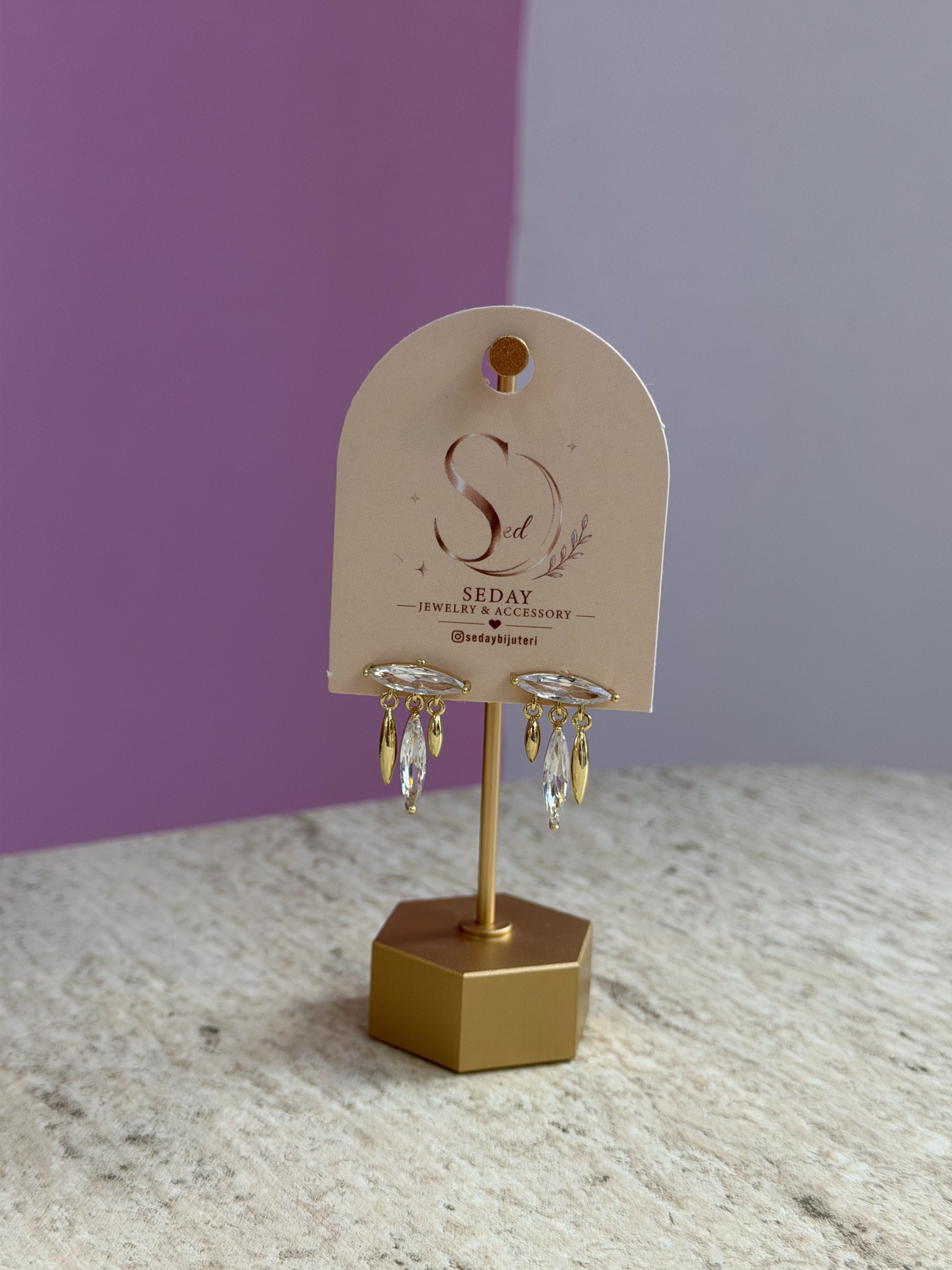 Markiz Taşlı Gold Küpe