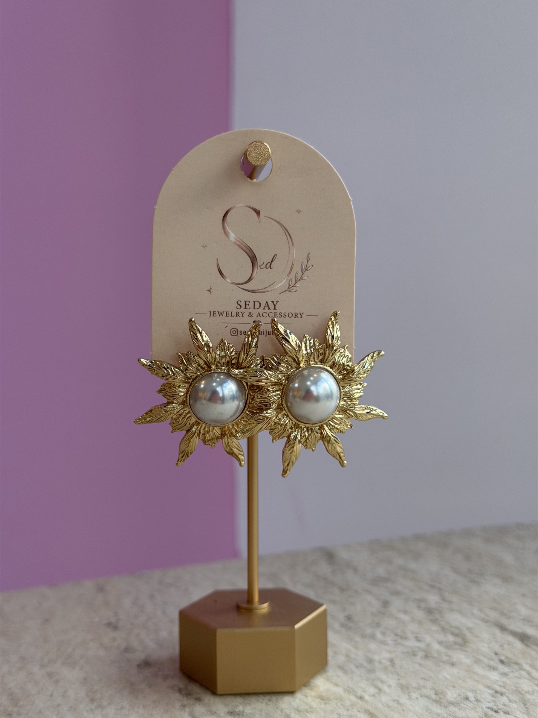 Güneş İnci Gold Küpe