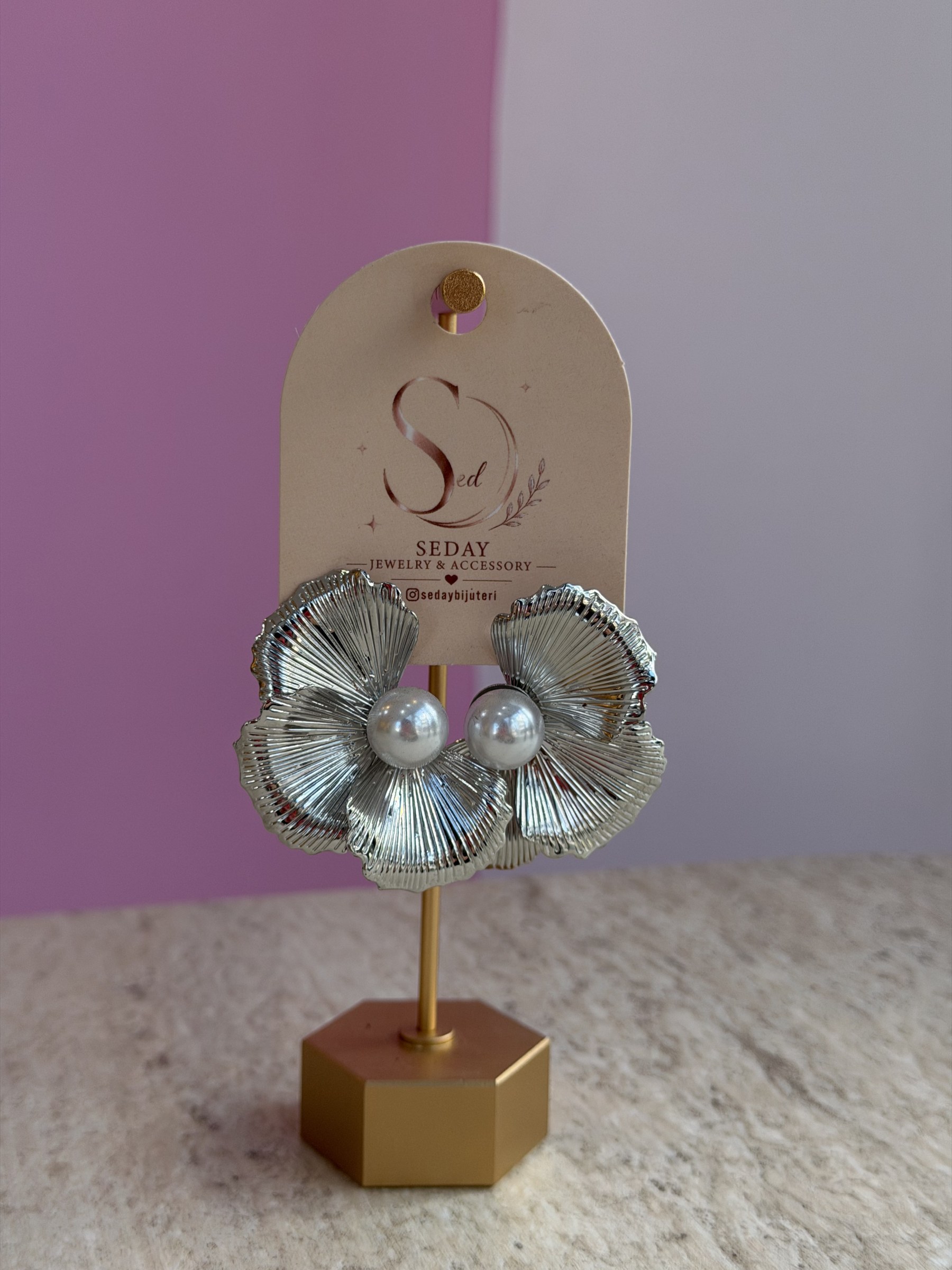 İnci Çiçek Silver Küpe